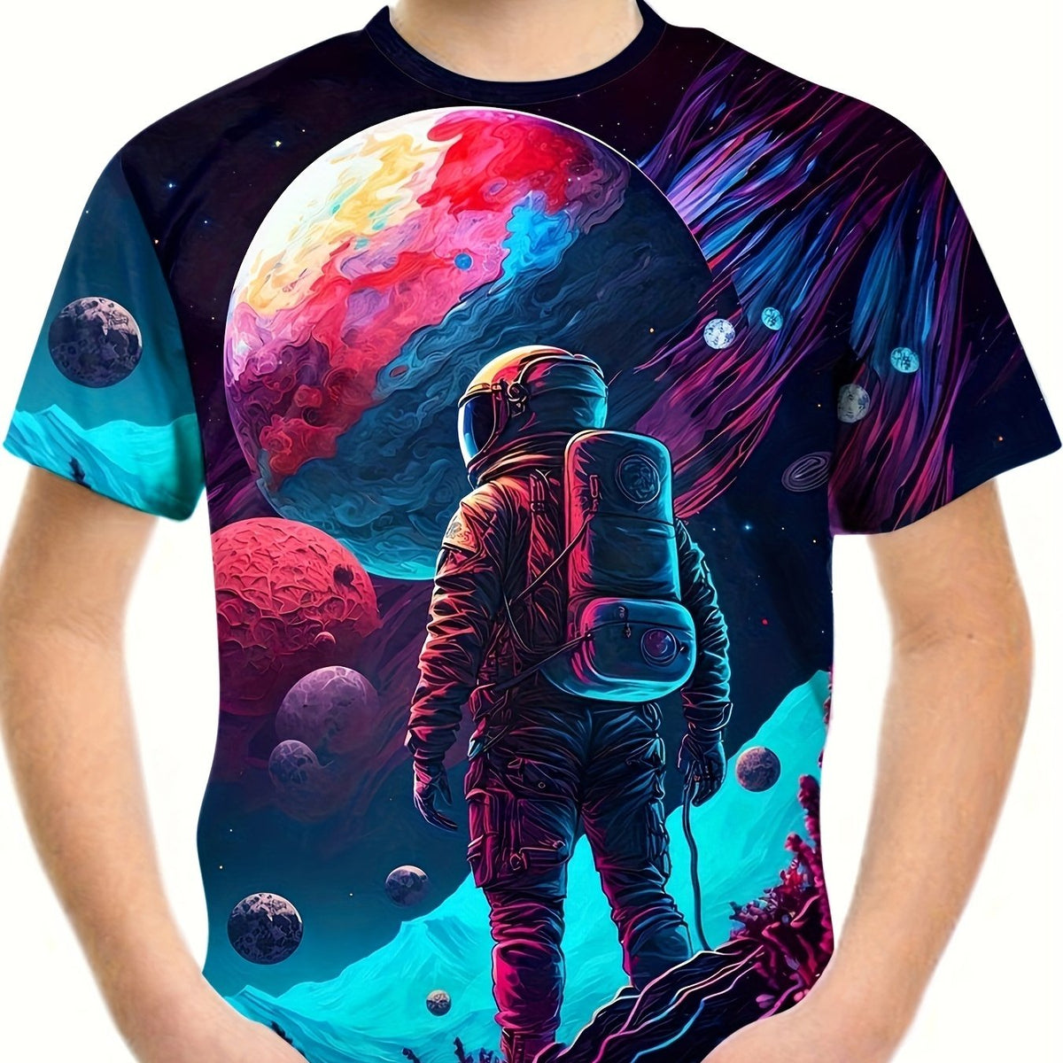 Boys Astronaut 3D Print T-shirt Short Sleeve Top Kids Summer Clothes