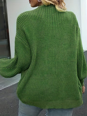  Solid Lantern Sleeve Open Front Cardigan