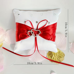 Heart Rhinestone Ring Pillow 10x10cm Wedding Anniversary Party Supplies