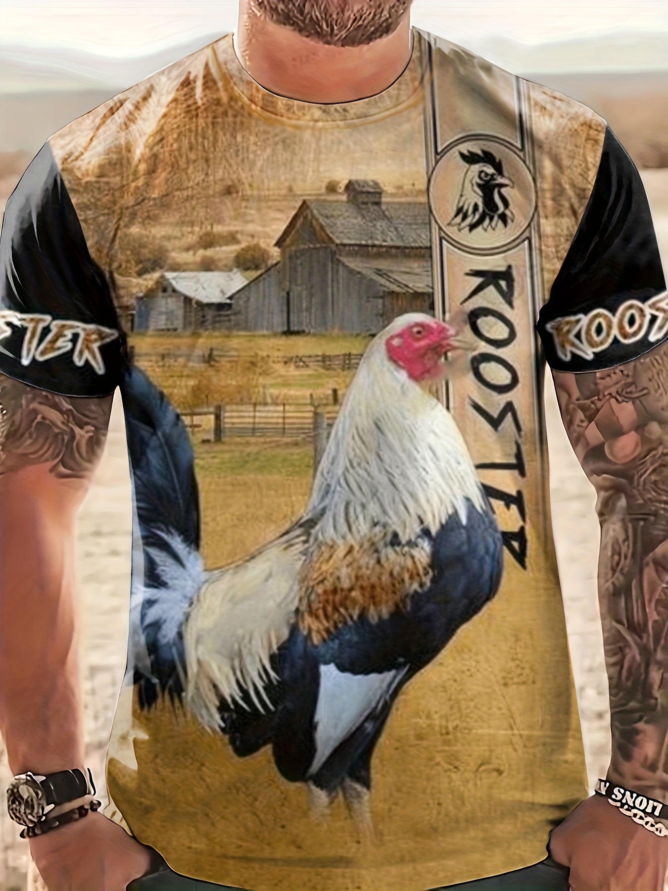 Men's Rooster Graphic T Shirt 3D Digital Print Active Slightly Stretch Tee