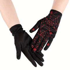 EXCEED Halloween Spider Web Patterned Gloves Unisex Full Finger Party Style Glov