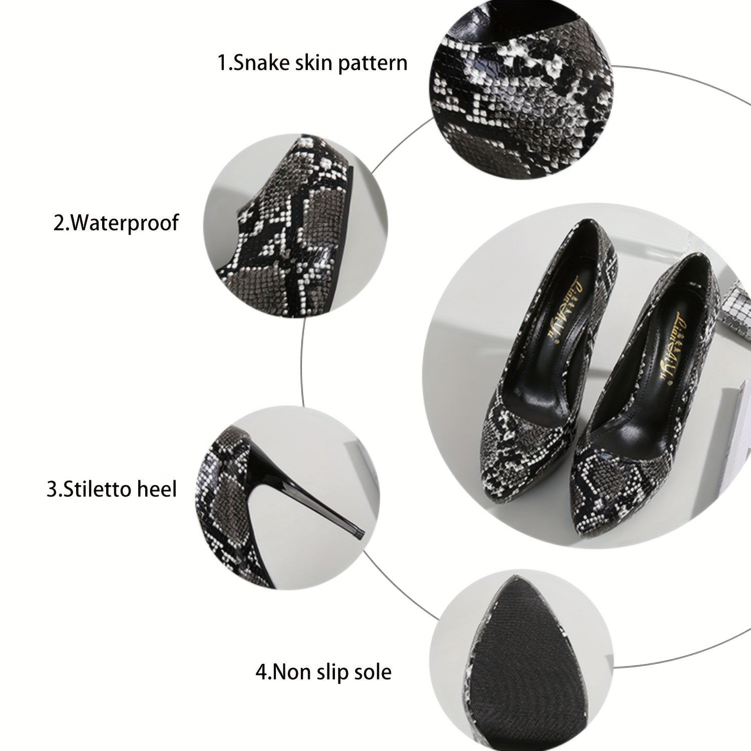 Women's Snakeskin Platform Slip-On Stiletto Heel Shoes