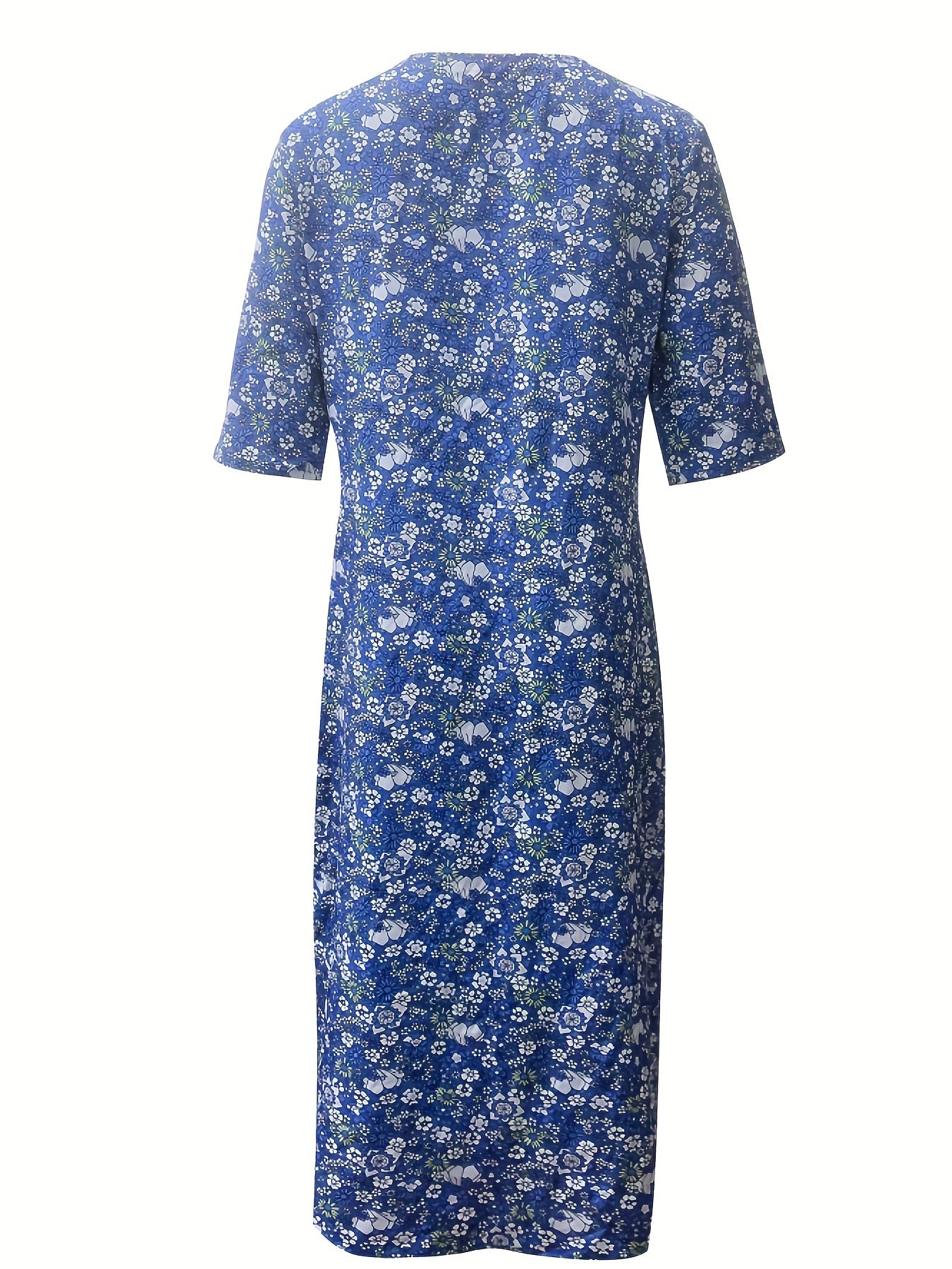 Floral Print V Neck Ruched Dress with Pockets