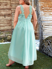  Party Cami Dress Solid Contrast Mesh Ruched A line Maxi Prom Dress