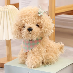 Plush Teddy Bear w/ Colorful Scarf & Candy Dog in Brown