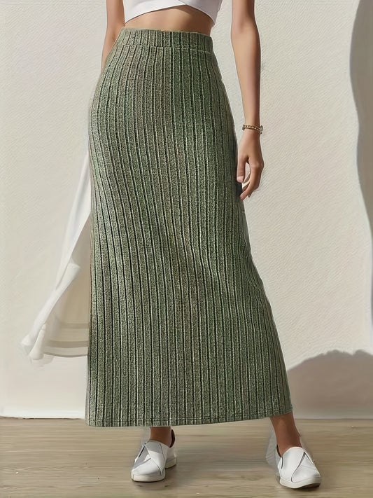 Ribbed Split Skirt High Waist for Spring & Summer Women's Clothing