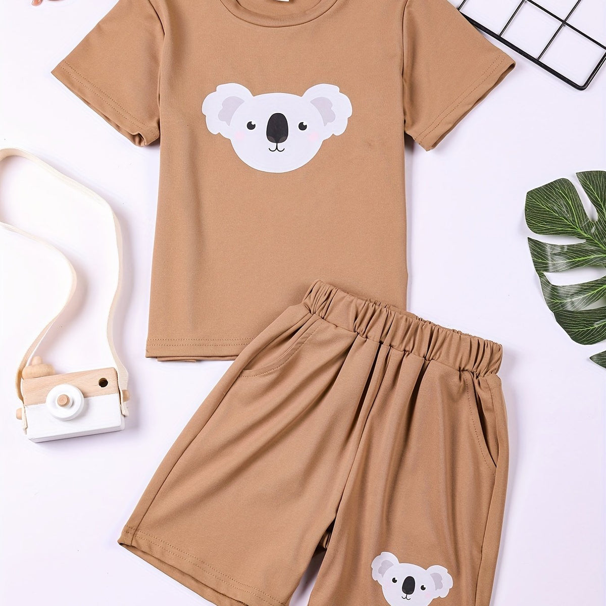 Boys Cartoon Koala Graphic Casual Outfit Round Neck T shirt & Shorts Set