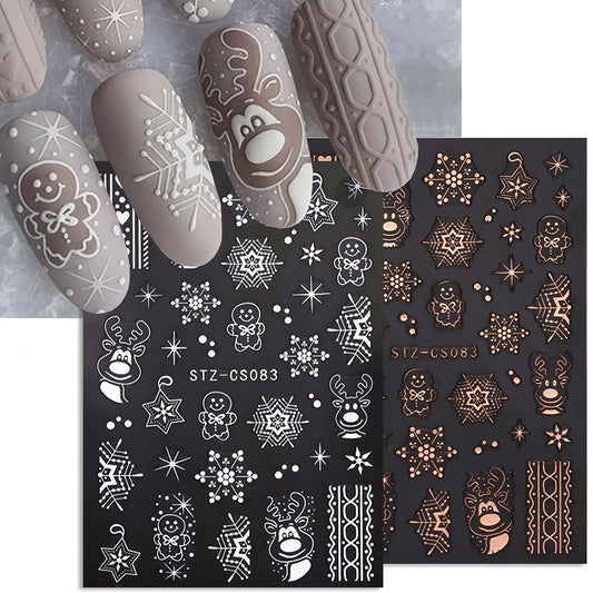 2pcs Christmas Nail Art Stickers Rose Golden & Snowflakes Gingerbread