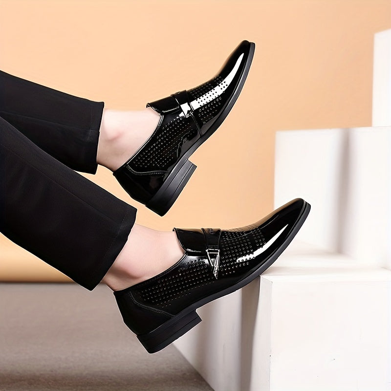 Glossy Tux Shoes Almond Toe Leather Loafer