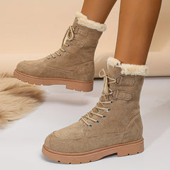 Women's Non slip Lace Up Boots Shoes Comfortable Medium Tube Shoes