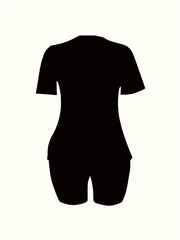  Art Letter Print Tee & Biker Shorts Pajamas Set