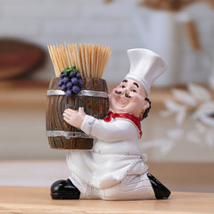 Chef Holding Toothpick Holder Wooden Bucket Decor