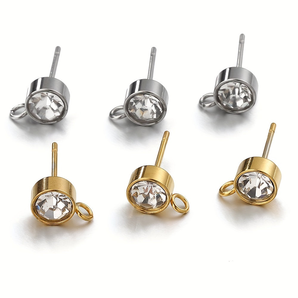 20pcs Rhinestone Earring Posts with Loop Rings