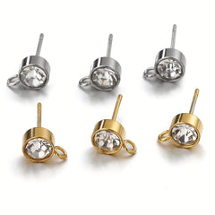 20pcs Rhinestone Earring Posts with Loop Rings