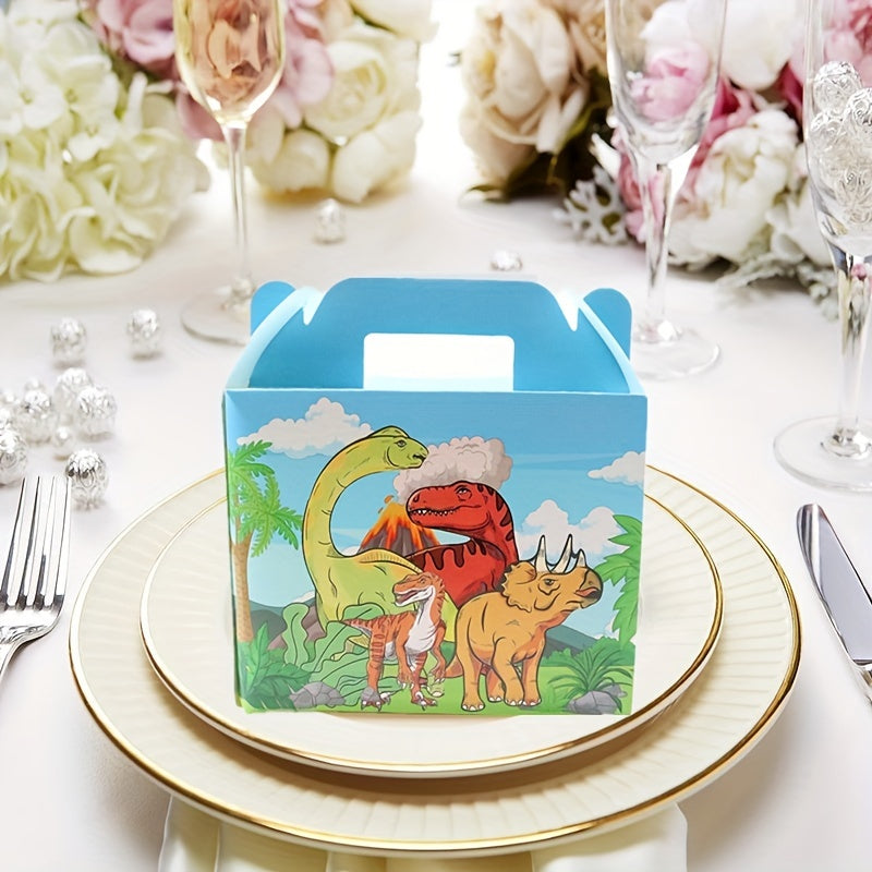6pcs Dinosaur Theme Gift Bags Carboard Treat Boxes Snack Gable Boxes