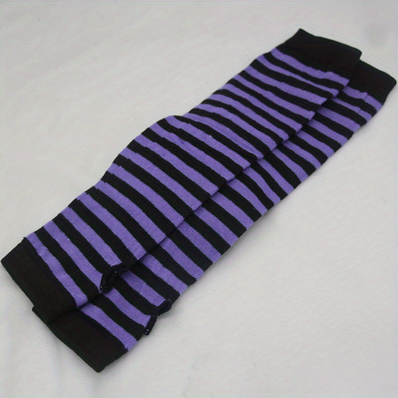 Hip Hop Striped Knitted Gloves Unisex Fingerless Warm Sleeves