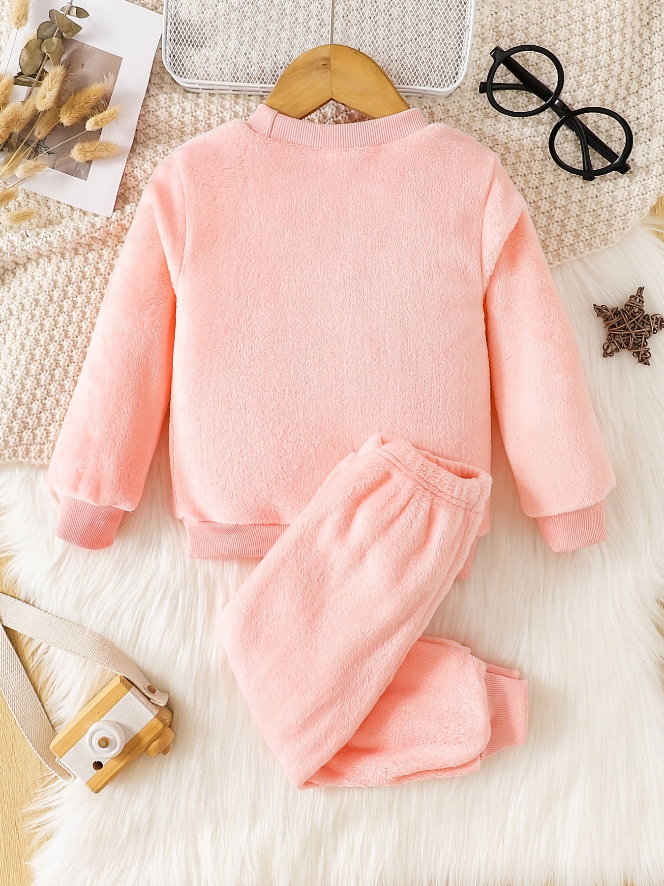 Cartoon Cat Long Sleeve Warm Fleece Pajama Set