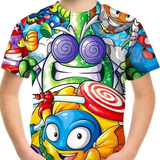 Boys' 3D Cartoon Graphic Tee - Summer Outdoor Wear