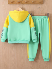 Girls Butterfly Print Fleece Hooded Sweatshirt And Trousers Set