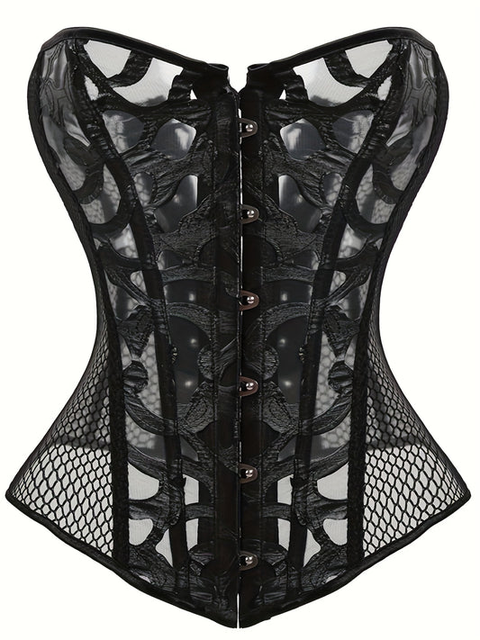 Mesh Strapless Corset Bustier Tummy Control Lace Up Body Shaper