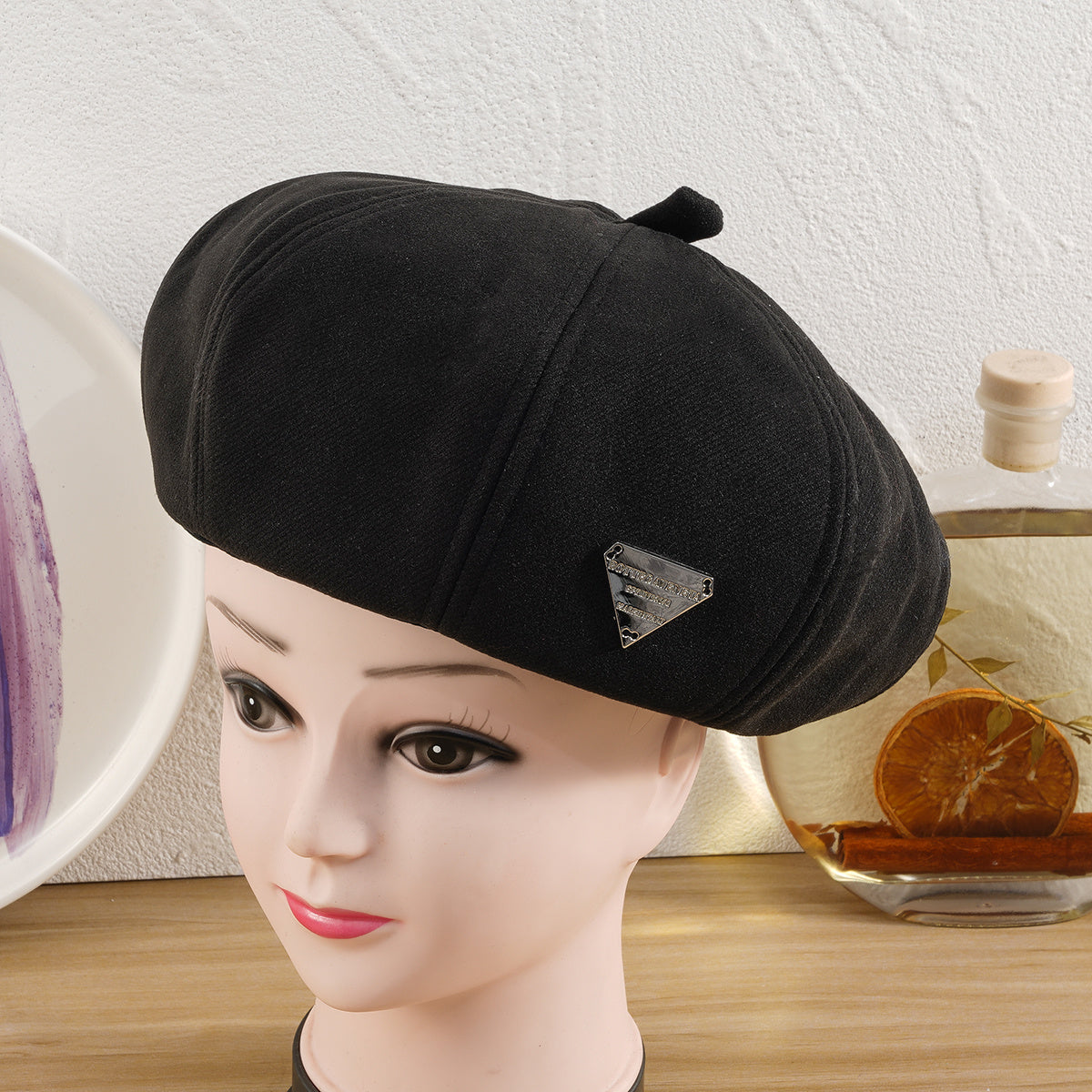 Triangle Label Winter Beret Painter Hat Outdoor Casual Style Hat For Women Girls