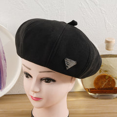 Triangle Label Winter Beret Painter Hat Outdoor Casual Style Hat For Women Girls