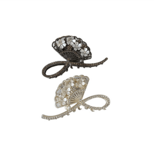 Vintage Rhinestone Flower Fan Hair Claw for Women