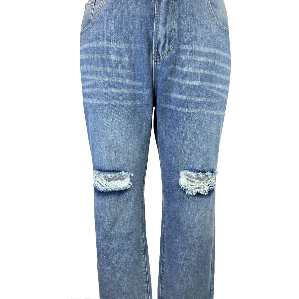 Women's Plus Ripped Raw Trim High Rise Loose Fit Jeans