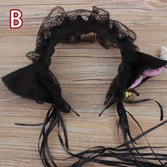 Cat Ears Headband Lace Hoop Tassel Lolita Hair Band for Cosplay Costume