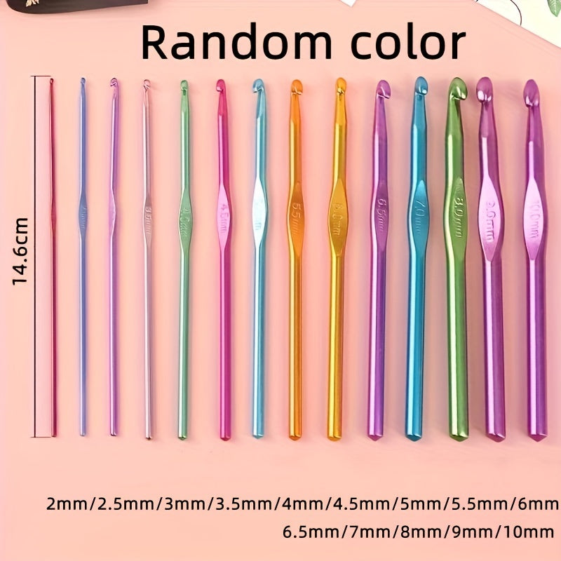 Colorful Aluminum Crochet Hooks Set 2mm-10mm Craft Yarn Knitting Needles Kit