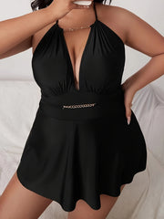  Chain Linked Halter Skirted One Piece Bathing Suit