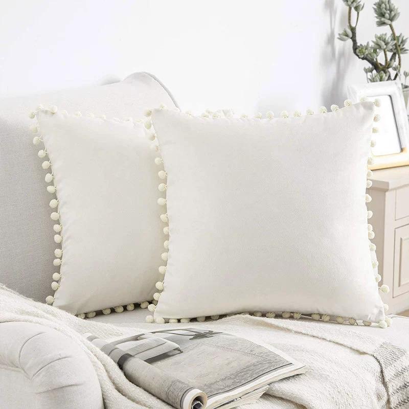 Soft Velvet Ball Tassel Shaggy Pillow Case for Home Decor