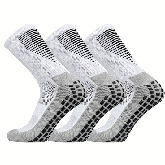 3 Pairs Striped Sports Football Socks Non slip Training Crew Socks