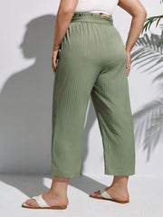  Ribbed High Rise Paperbag Waist Pants With Belt