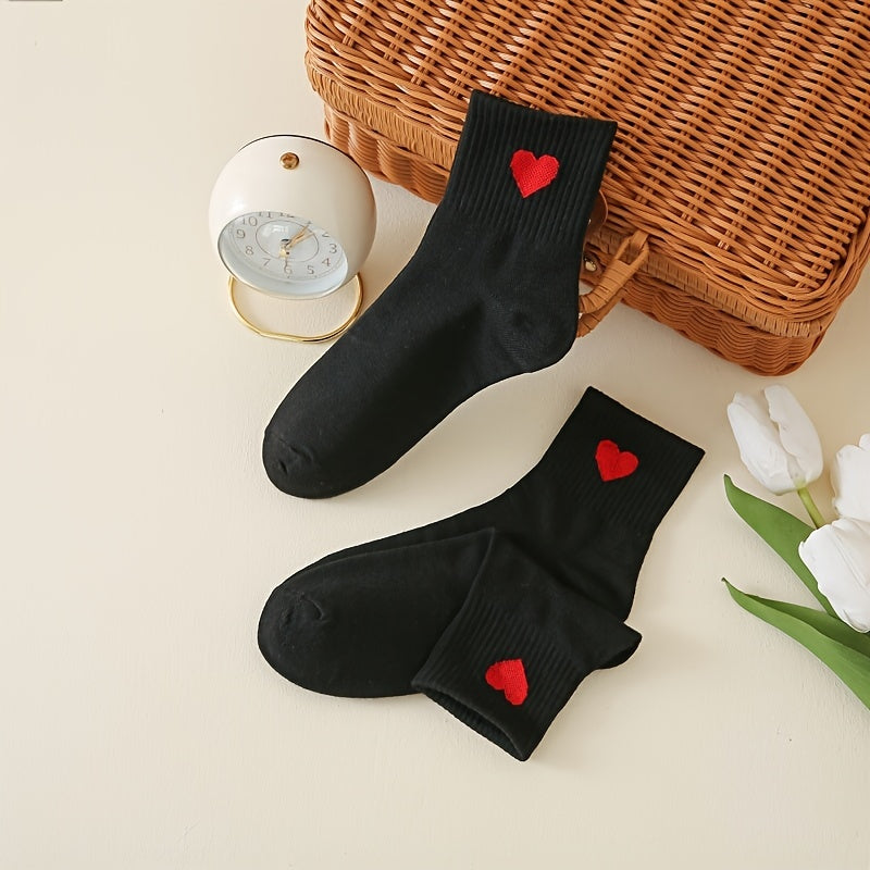 Red Heart Pattern Mid Tube Socks Women's Stockings