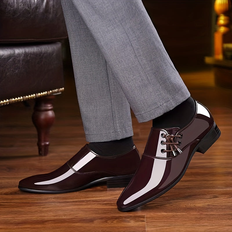 Men's Pointed Toe Smart Casual Dress Shoes With Elastic Lace Buckle