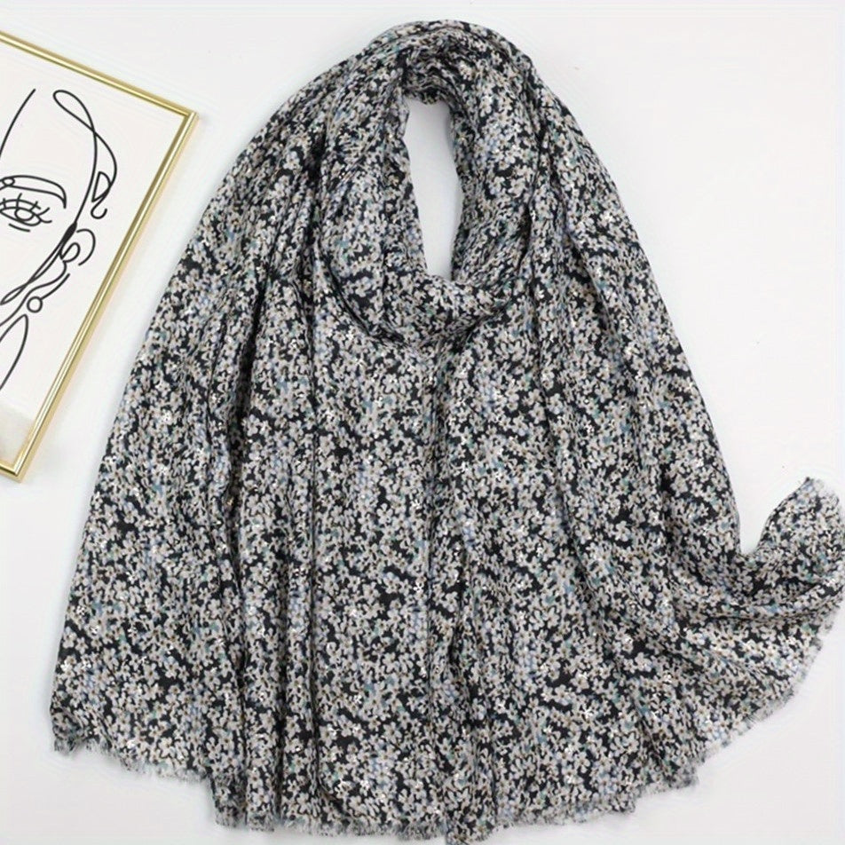 Hot Stamping Floral Scarf Boho Frayed Edge Shawl