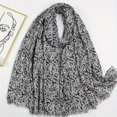 Hot Stamping Floral Scarf Boho Frayed Edge Shawl