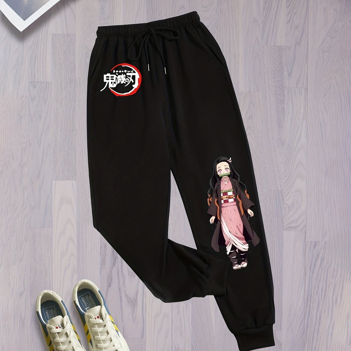 Anime Print Drawstring Sweatpants Plus Size Women's Slight Stretch Loose Fit