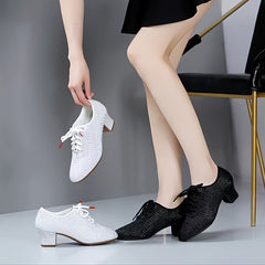 Women's Mesh Breathable Dance Shoes Chunky Heels Jazz Balloon Training Shoes