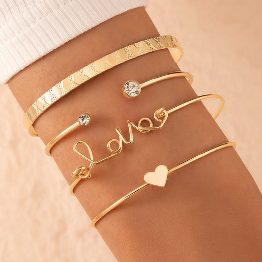 4 Pcs Geometric Alloy Bracelet Set for Women & Girls Stackable & Detachable