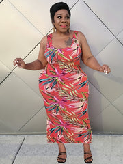  Plants Print Round Neck Tank Dress