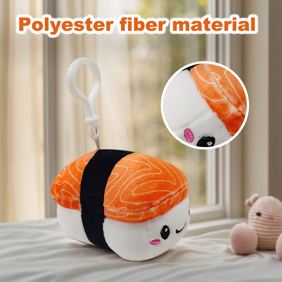 4" Salmon Sushi Plush Clip Backpack Clip