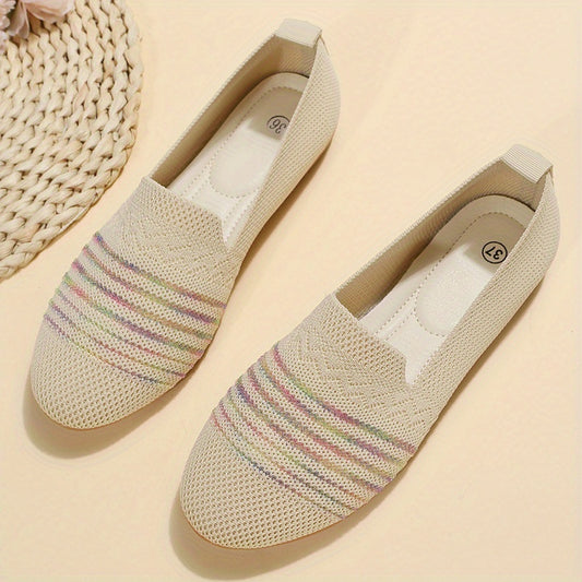 Women's Breathable Knit Flat Shoes Lightweight Slip On Shoes