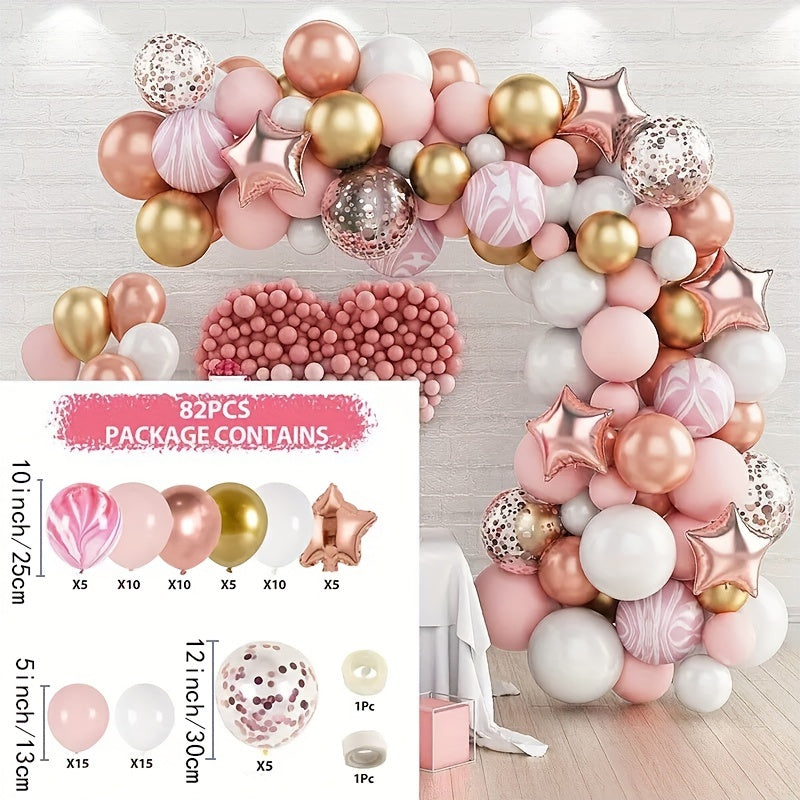 82pcs Pink & Golden Confetti Balloon Garland for Girl's Baby Shower Birthday