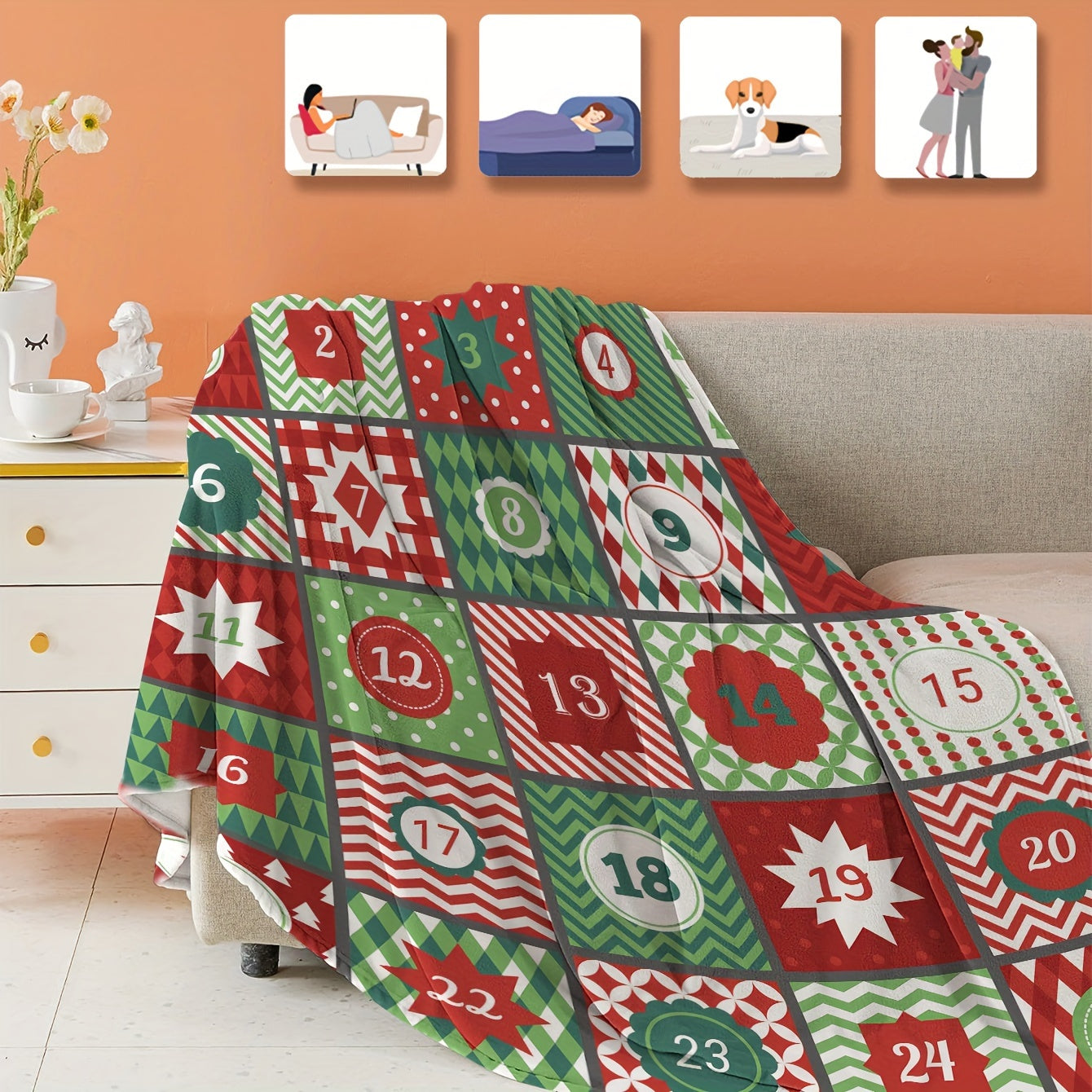 Christmas Flannel Blanket Xmas Decor Plaid Warm Cozy Throw Bed Sofa Office