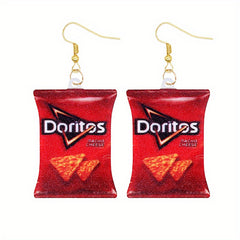 Chip Snack Bag Dangle Earrings Acrylic Jewelry Gift