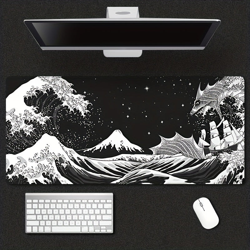 Sea Wave Mouse Pad Japanese Pop up Painting Lock Edge Keyboard Pad