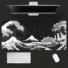 Sea Wave Mouse Pad Japanese Pop up Painting Lock Edge Keyboard Pad