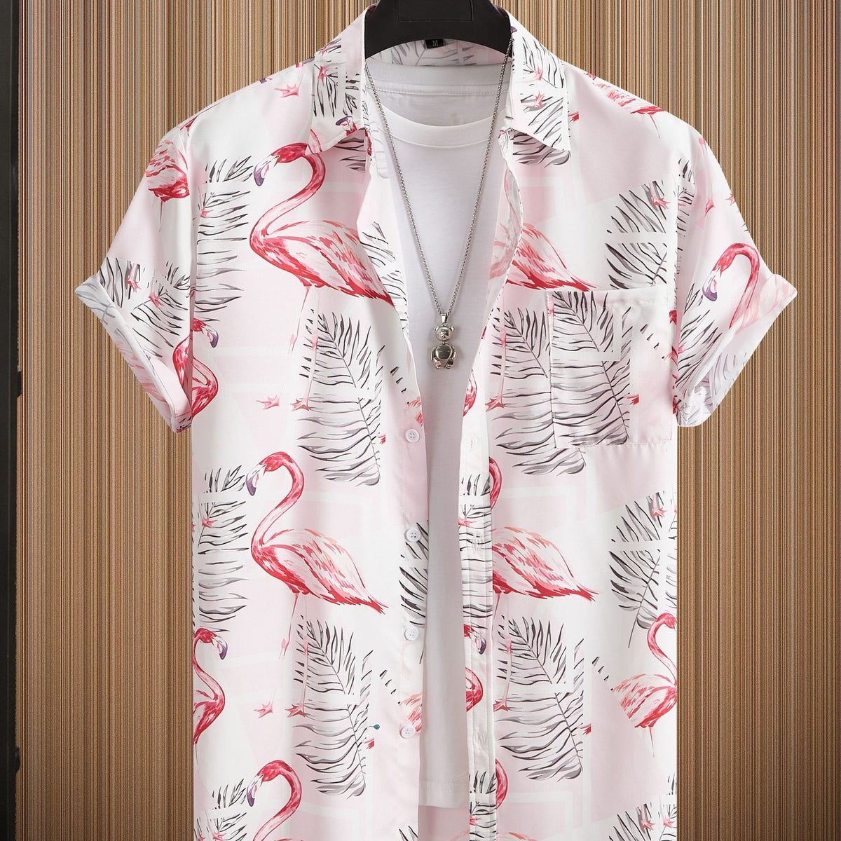 Red Crown Crane Print Men's Hawaiian Style Button Up Shirt